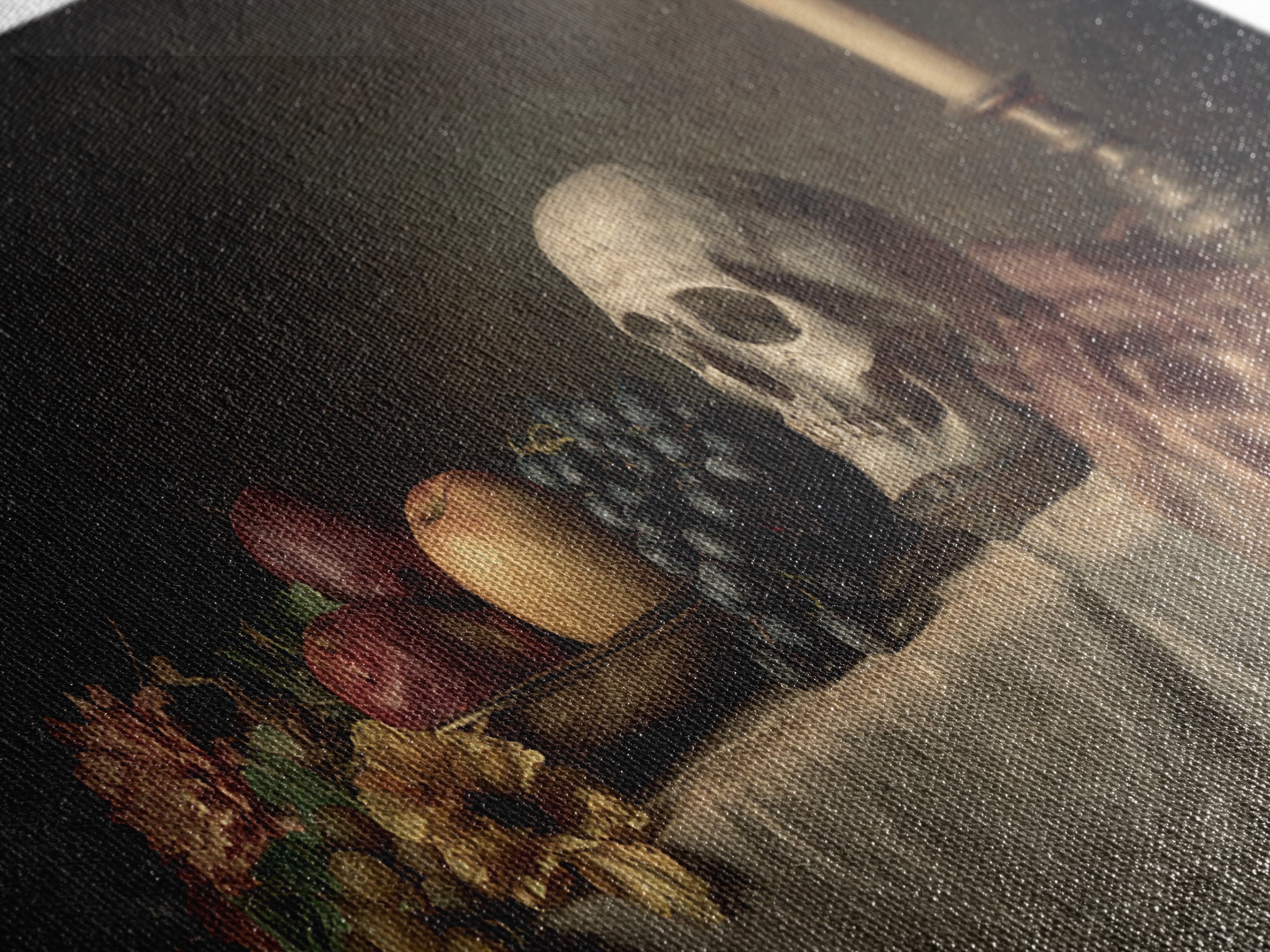 Old Master Skull and Candle Still Life Framed Canvas Print, Renaissanceinspired Art, Classic Art, Living Room Decor, Classic, REN-2x1-30