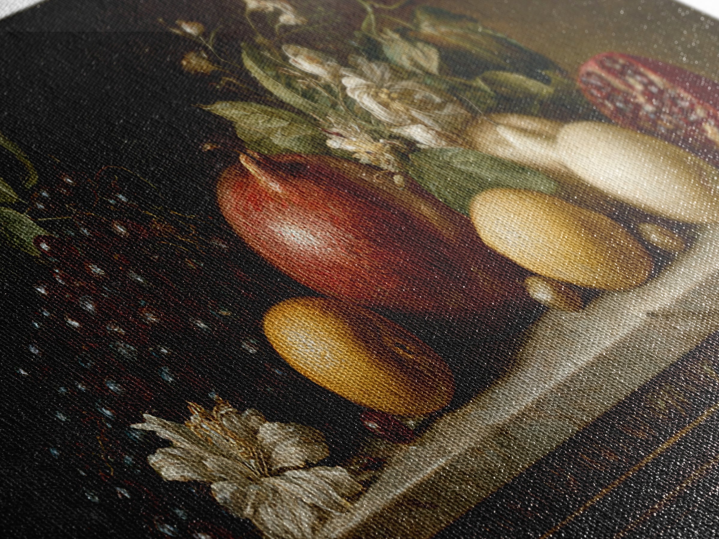 Oil Painted Fruit Still Life on Dark Canvas Print, Renaissanceinspired Art, Printable Art, Living Room Decor, Oil Painting, REN-2x1-47