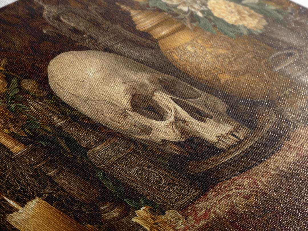 Old Master Skull and Candle Still Life Canvas Print, Renaissanceinspired Art, Fine Art Print, Living Room Decor, Classic, REN-2x1-54