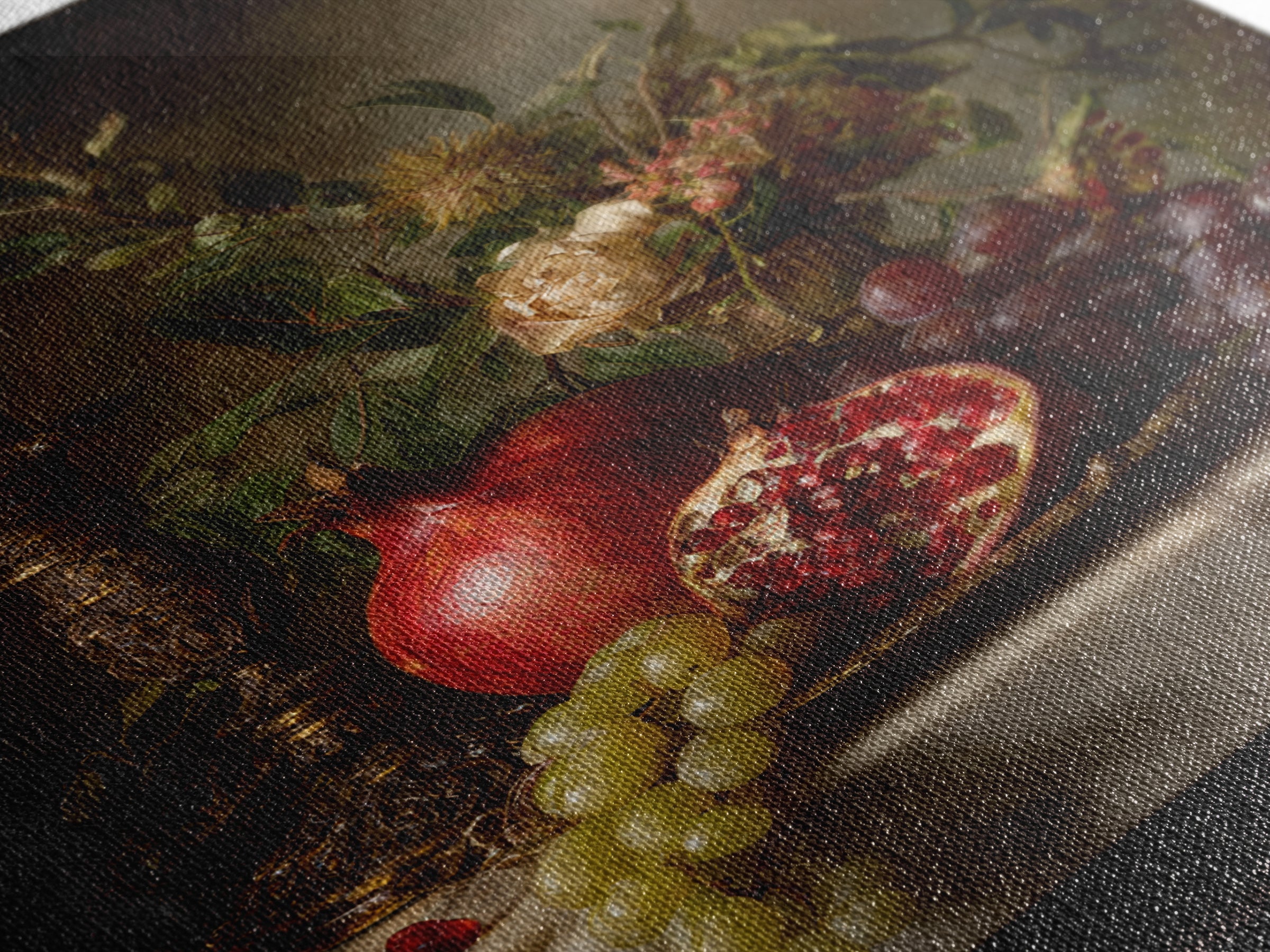 Pomegranate and Grapes on Marble Ledge Framed Canvas Print, Renaissanceinspired Art, Home Decor, Living Room Decor, Classic, REN-2x3-1