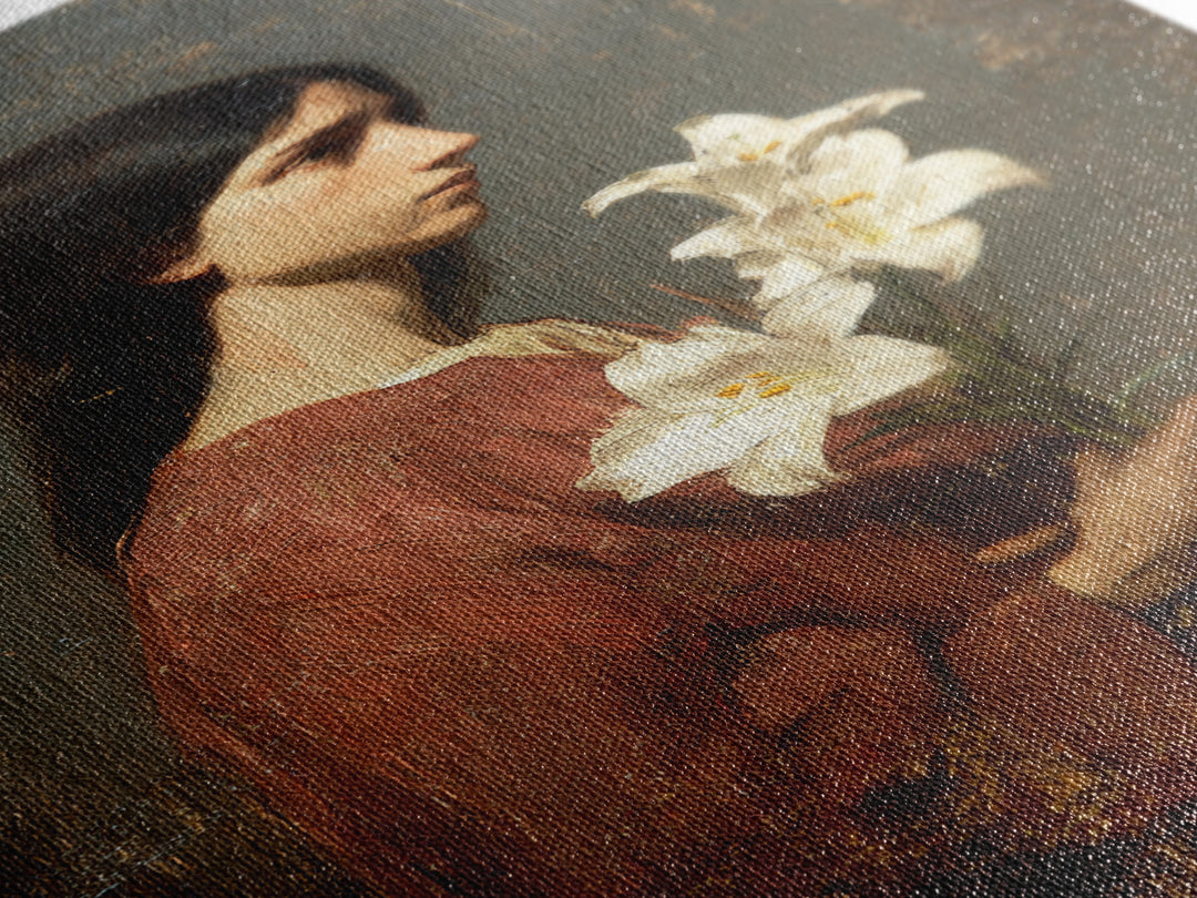 Saint Like Figure Holding White Lilies Framed Canvas Print, Renaissanceinspired Art, Classic Art, Living Room Decor, Classic, REN-2x3-21