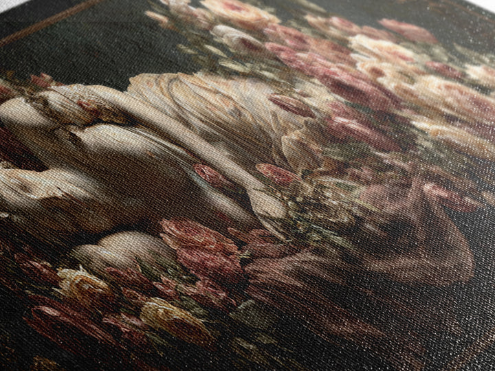 Venus Inspired Figure with Seashell and Roses Canvas Print, Renaissanceinspired Art, Room Decor, Living Room Decor, Classic, REN-3x1-68