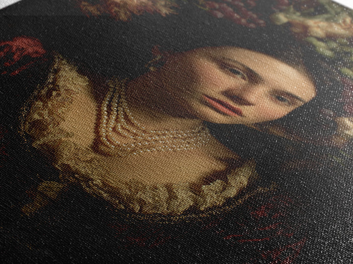 Portrait with Pearl Necklace and Velvet Dress Canvas Print, Renaissanceinspired Art, Wall Art, Living Room Decor, Classic, REN-3x2-40