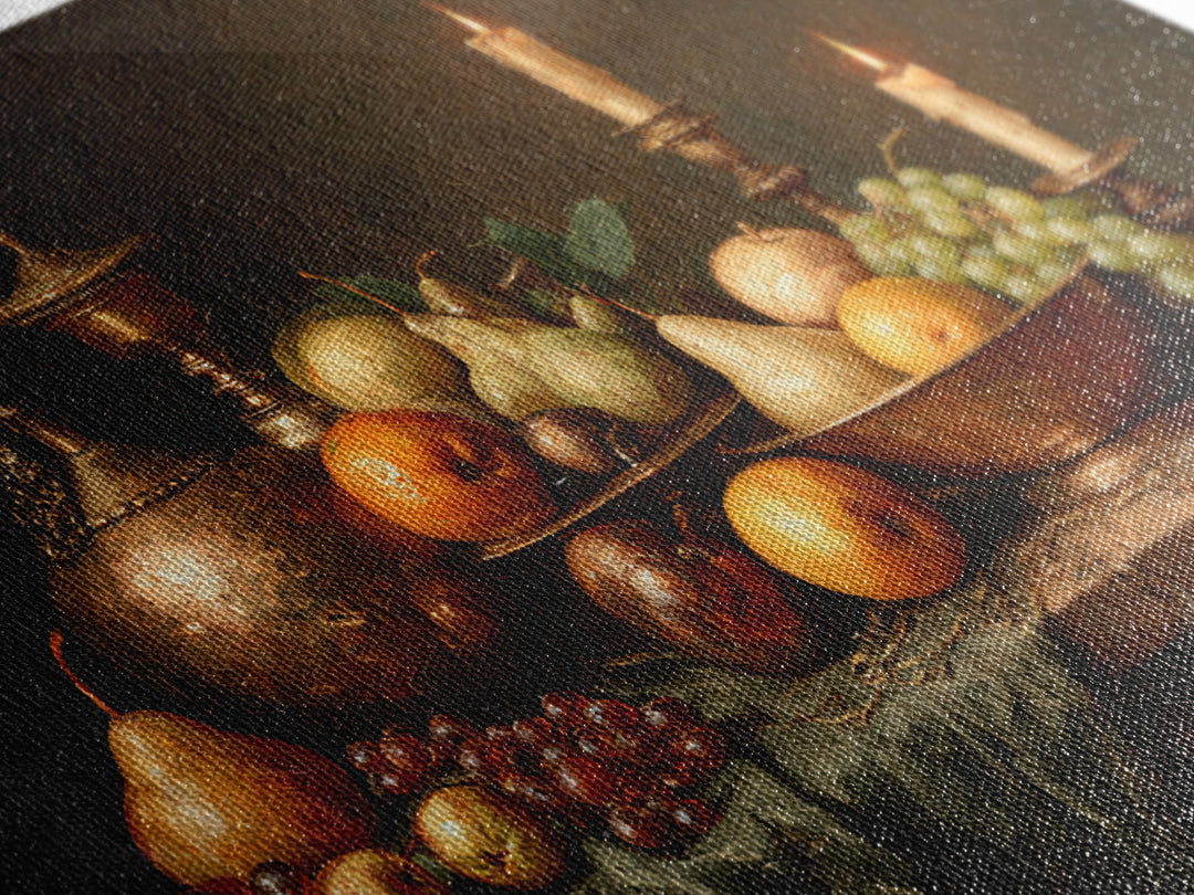 Oil Painted Fruit Still Life on Dark Canvas Print, Renaissanceinspired Art, Yoga Wall Art, Living Room Decor, Classic, REN-3x2-55