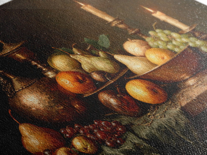 Oil Painted Fruit Still Life on Dark Canvas Print, Renaissanceinspired Art, Yoga Wall Art, Living Room Decor, Classic, REN-3x2-55