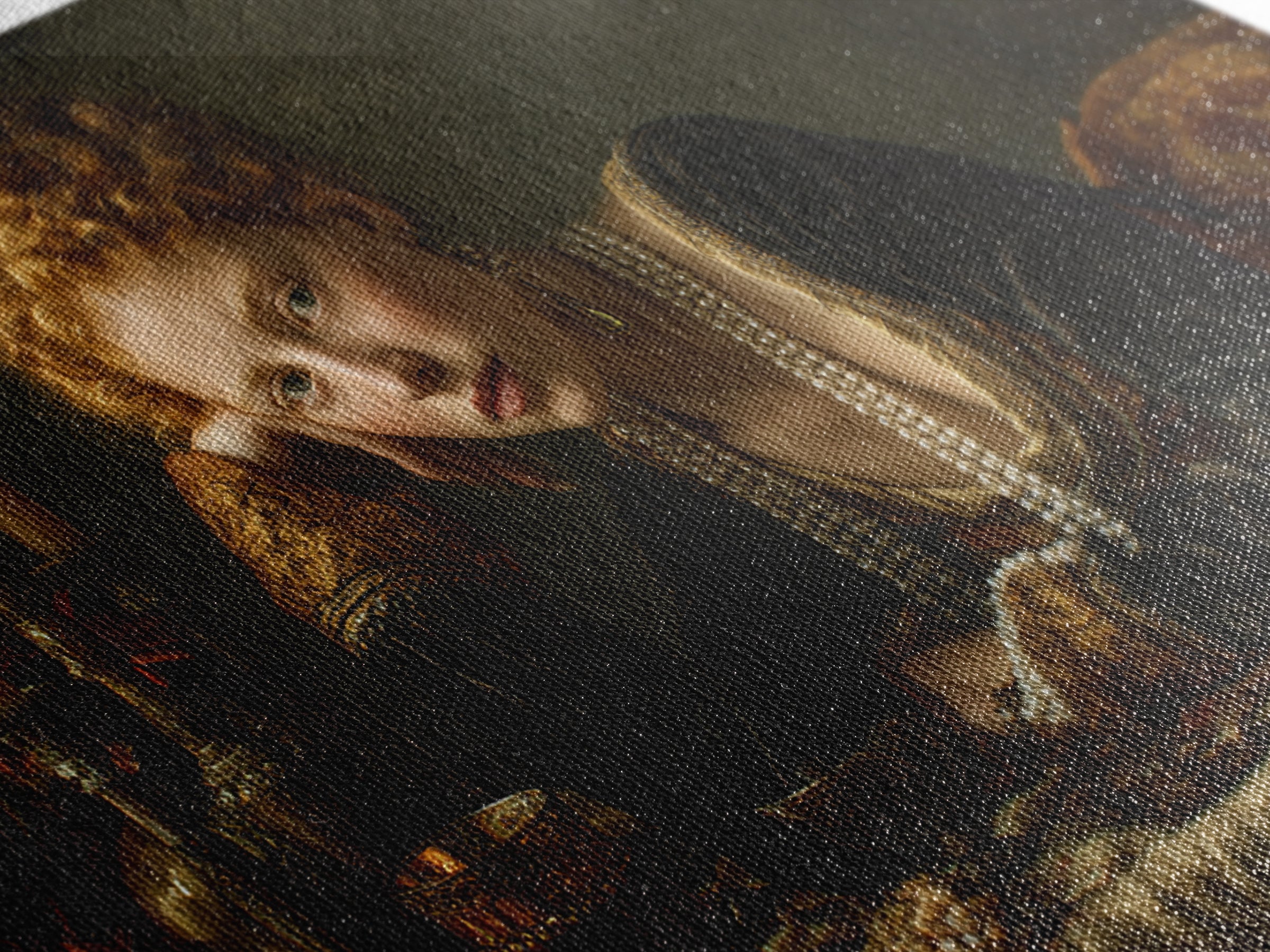Portrait with Pearl Necklace and Velvet Dress Canvas Print, Renaissanceinspired Art, Cat Art, Living Room Decor, Classic, REN-3x2-64