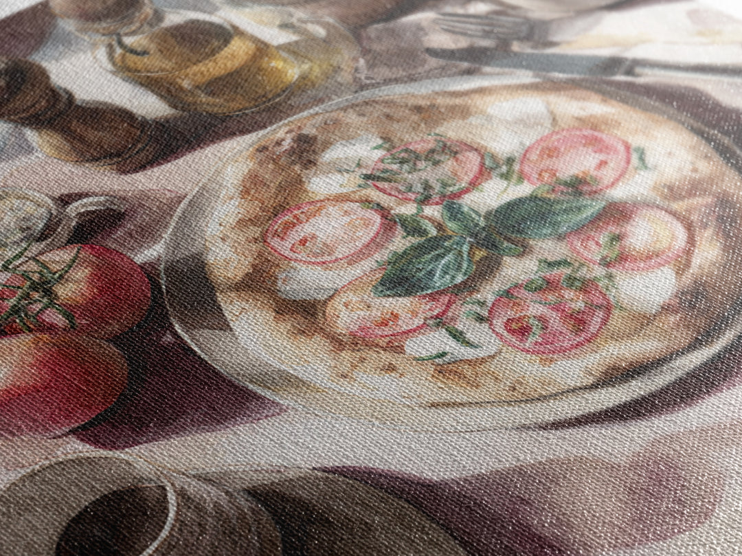 Pizzeria Tomato Basil and Mozzarella Still Life Canvas Print, Restaurant Art, Kitchen Wall Decor, Restaurant Decor, Bistro, RES-1x1-10