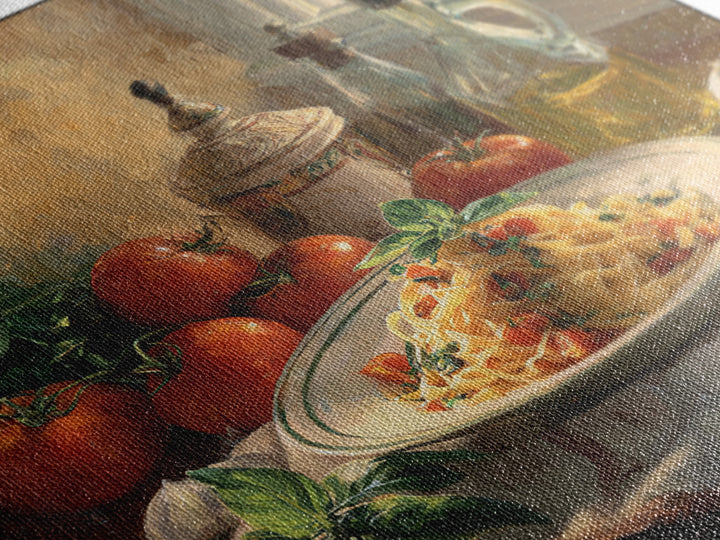 Fresh Pasta with Tomatoes and Basil Framed Canvas Print, Restaurant Art, Canvas Print, Restaurant Decor, Fine Art, Bistro, RES-1x1-2
