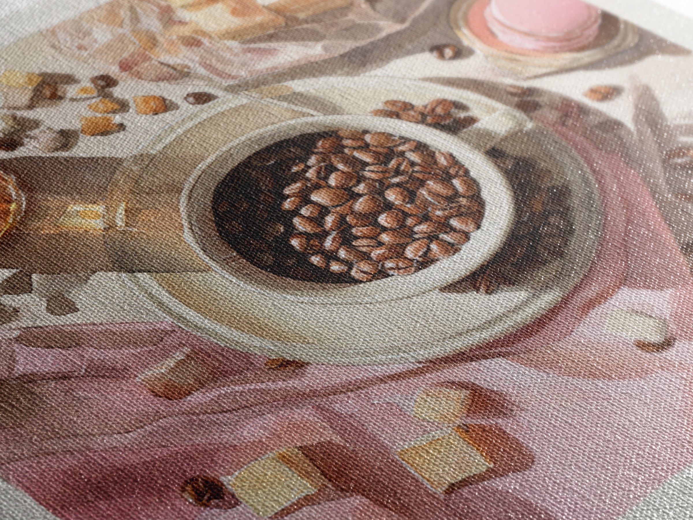 Coffee Beans and Pastry Arrangement Canvas Print, Restaurant Art, Watercolor Painting, Restaurant Decor, Oil Painting, Bistro, RES-1x1-22