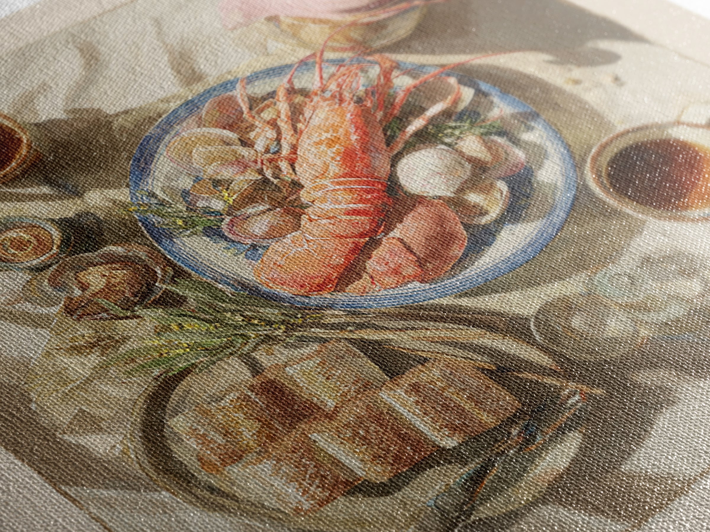 Seafood Lobster and Shell Arrangement Framed Canvas Print, Restaurant Art, Gallery Decor, Restaurant Decor, Fine Art, Bistro, RES-1x1-32
