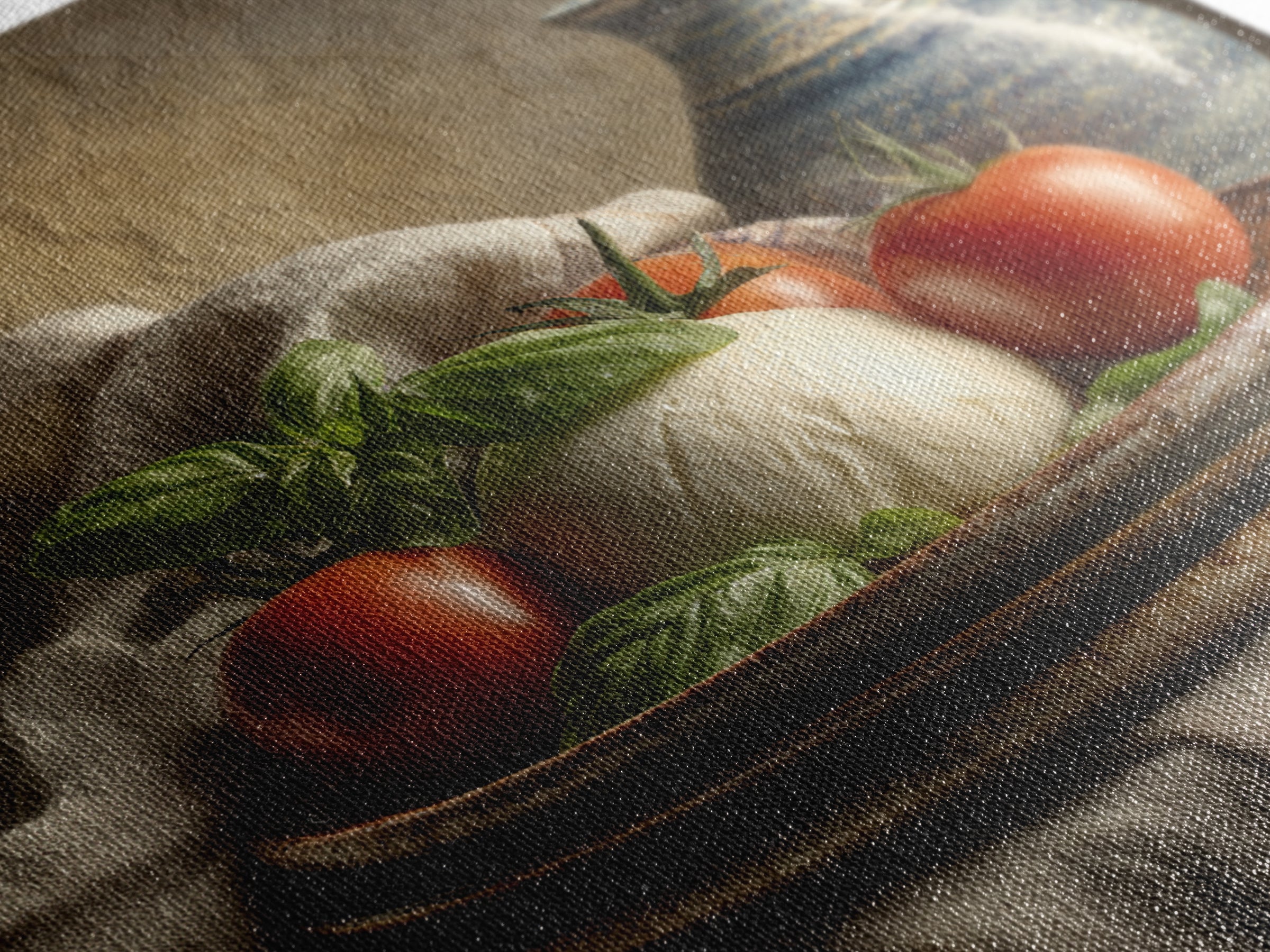 Pizzeria Tomato Basil and Mozzarella Still Life Framed Canvas Print, Restaurant Art, Bar Decor, Restaurant Decor, RES-1x1-34