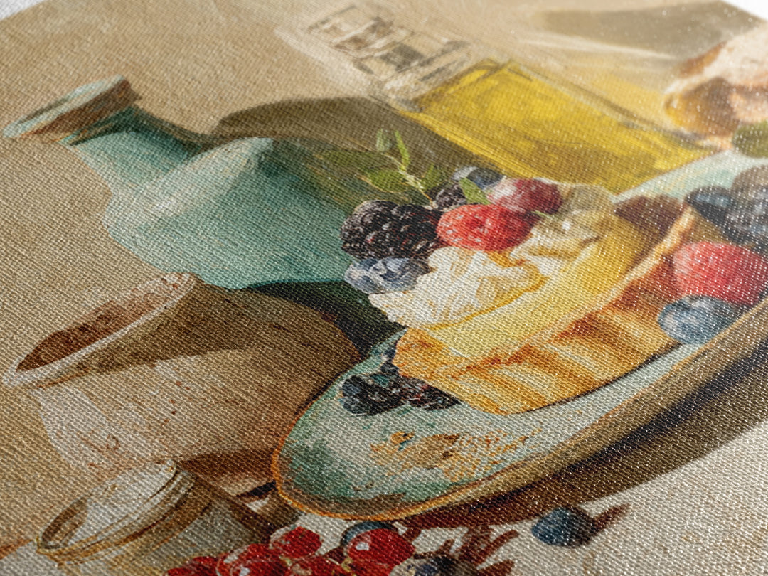 Dessert Tart with Berries and Cream Framed Canvas Print, Restaurant Art, Room Decor, Restaurant Decor, Fine Art, Bistro, RES-1x1-40