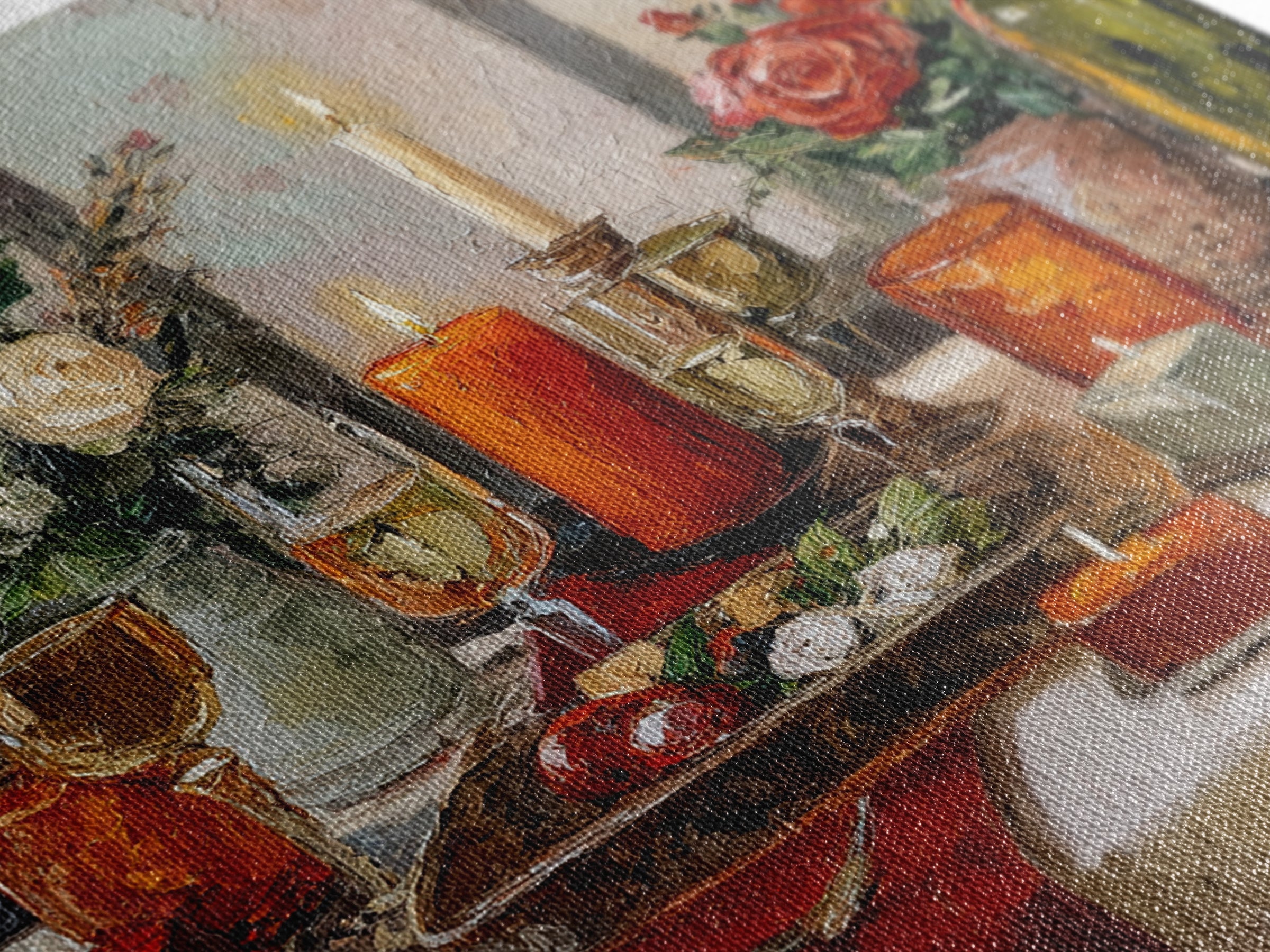 Elegant Table Objects Framed Canvas Print, Restaurant Art, Wall Decor, Restaurant Decor, Oil Painting, Bistro, Farmhouse Decor, RES-1x1-48