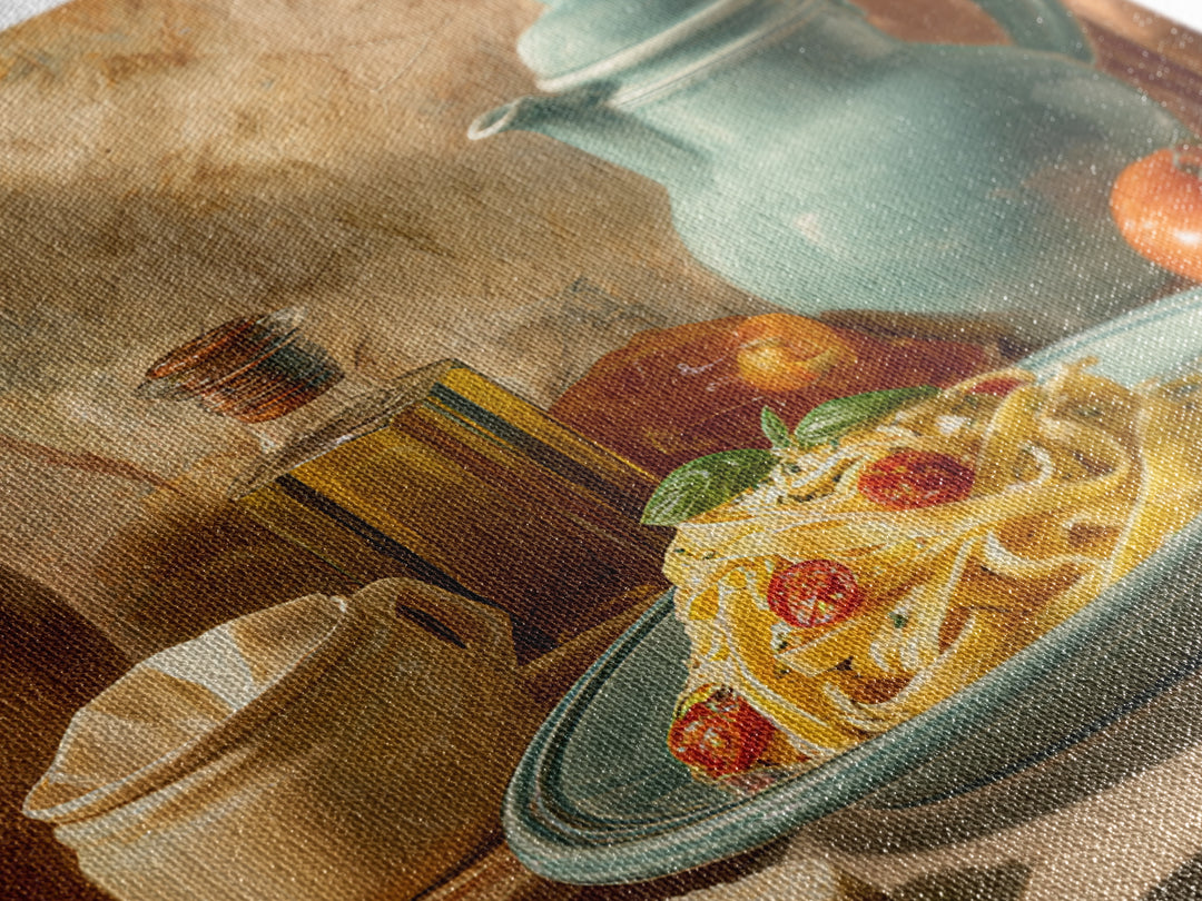 Fresh Pasta with Tomatoes and Basil Canvas Print, Restaurant Art, Cool Wall Art, Restaurant Decor, Fine Art, Bistro, RES-1x1-50