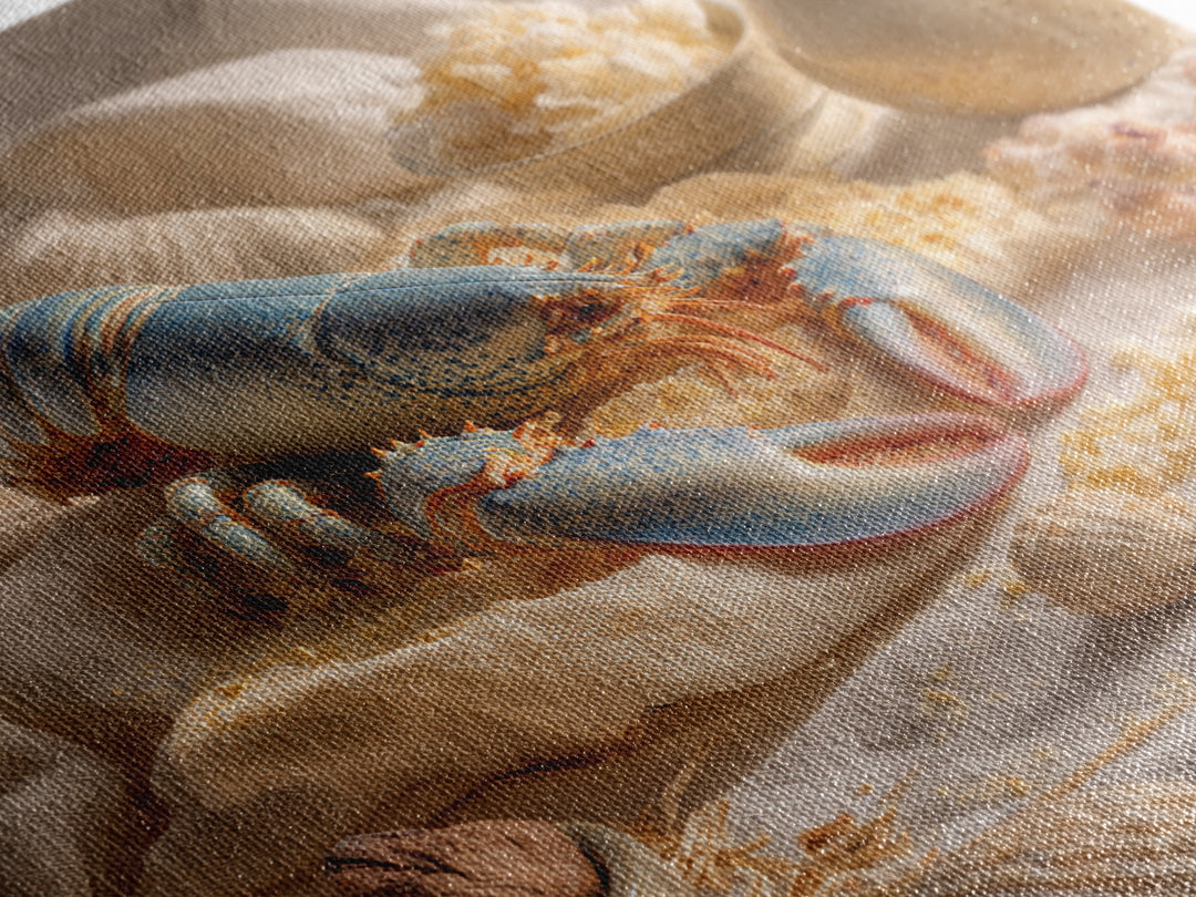 Seafood Lobster and Shell Arrangement Framed Canvas Print, Restaurant Art, Kitchen Decor, Restaurant Decor, Fine Art, Bistro, RES-1x1-56