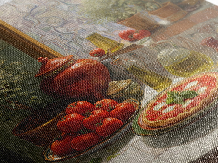 Pizzeria Tomato Basil and Mozzarella Still Life Framed Canvas Print, Restaurant Art, Bar Decor, Restaurant Decor, RES-1x1-58