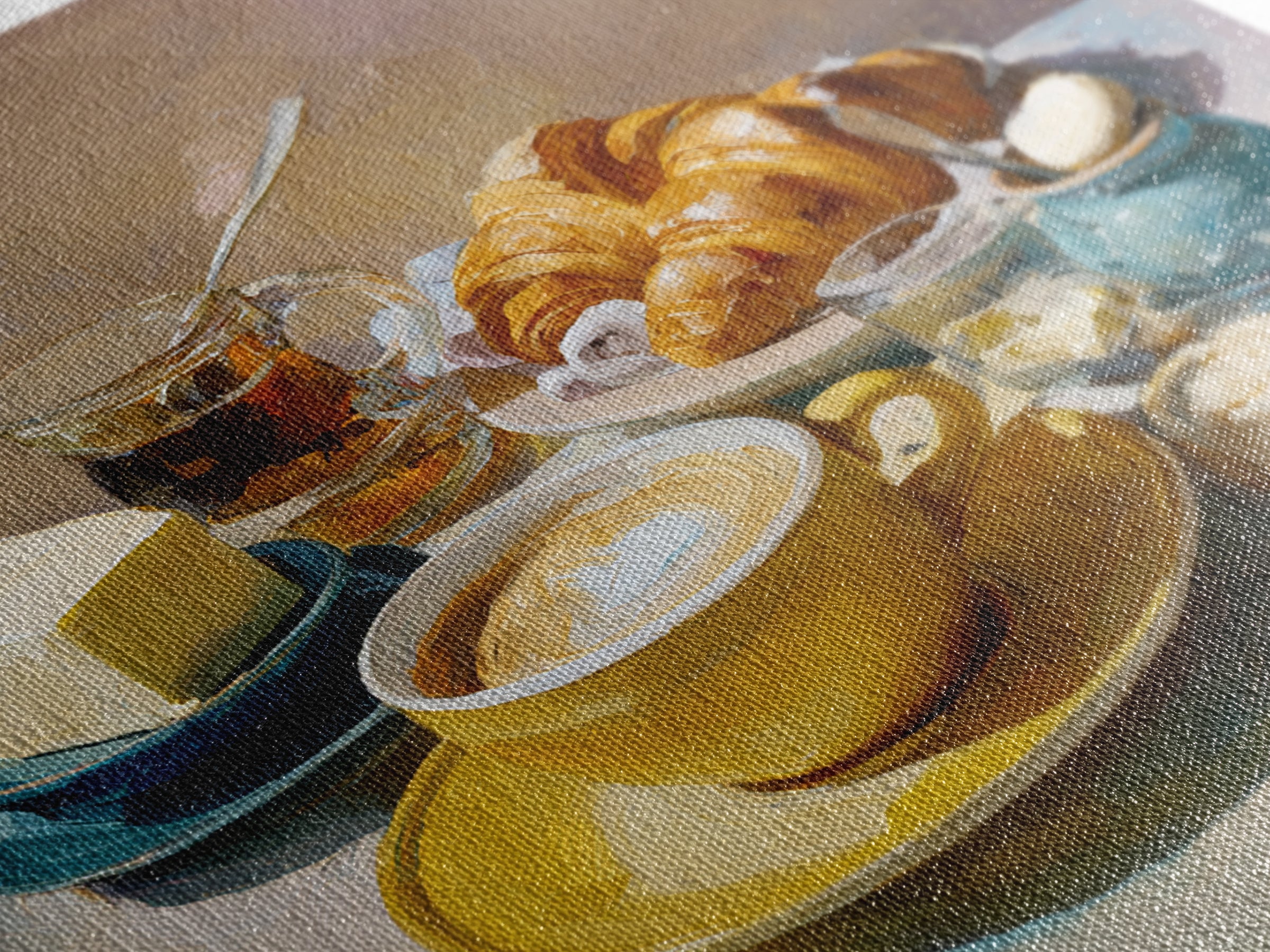 French Bistro Coffee and Croissant Still Life Canvas Print, Restaurant Art, Bedroom Wall Art, Restaurant Decor, Bistro, RES-1x1-6