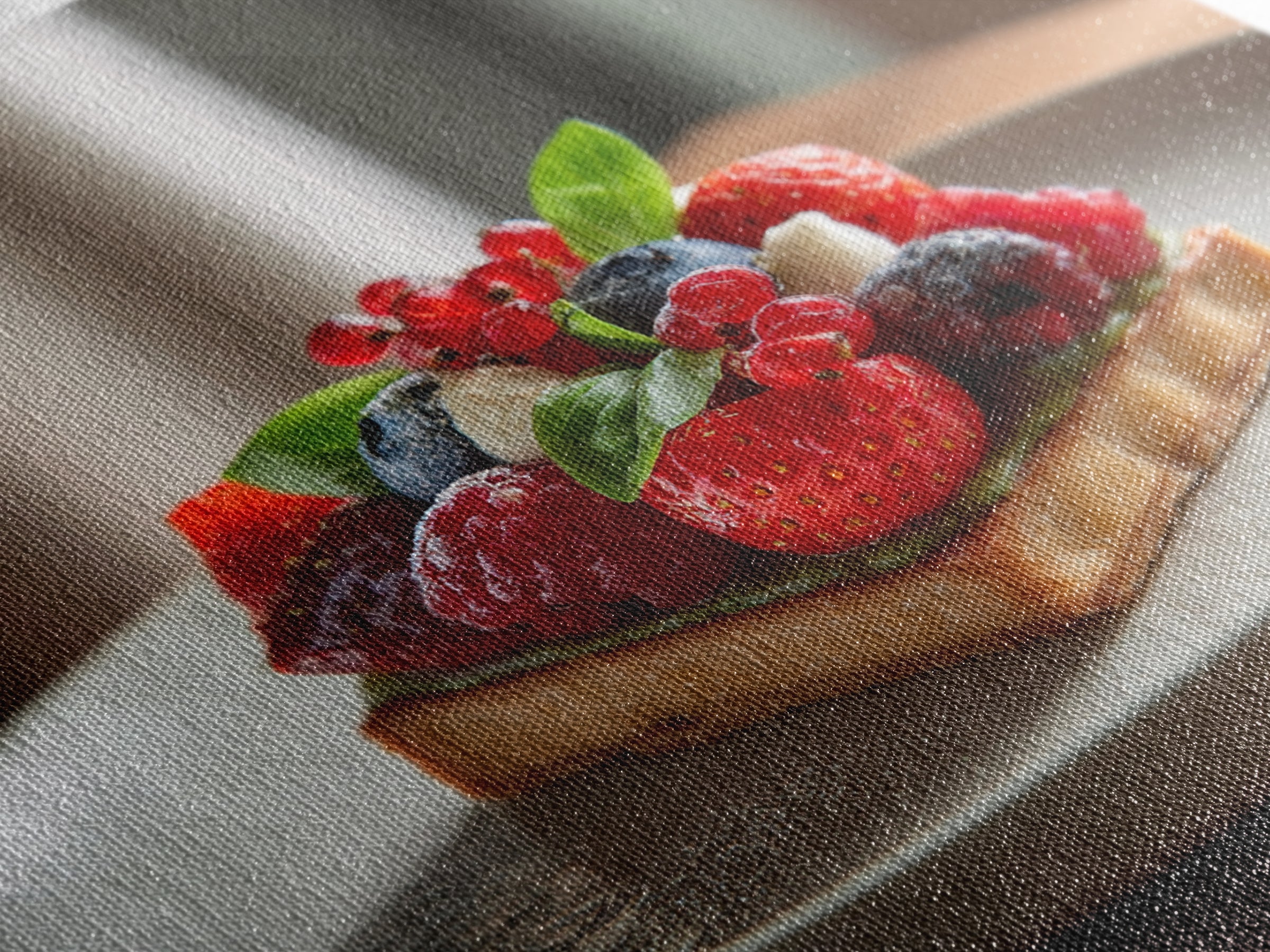 Dessert Tart with Berries and Cream Framed Canvas Print, Restaurant Art, Living Room Decor, Restaurant Decor, Fine Art, Bistro, RES-1x1-64