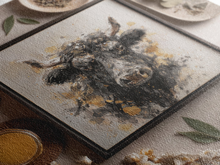 Steakhouse Black and Gold Bull Portrait Framed Canvas Print, Restaurant Art, Digital Print, Restaurant Decor, Fine Art, Bistro, RES-1x1-7