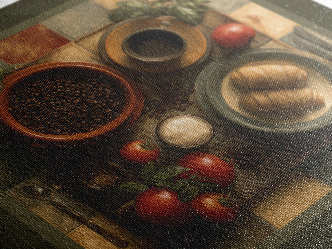 Coffee Beans and Pastry Arrangement Framed Canvas Print, Restaurant Art, Stained Glass Art, Restaurant Decor, Fine Art, Bistro, RES-1x1-70