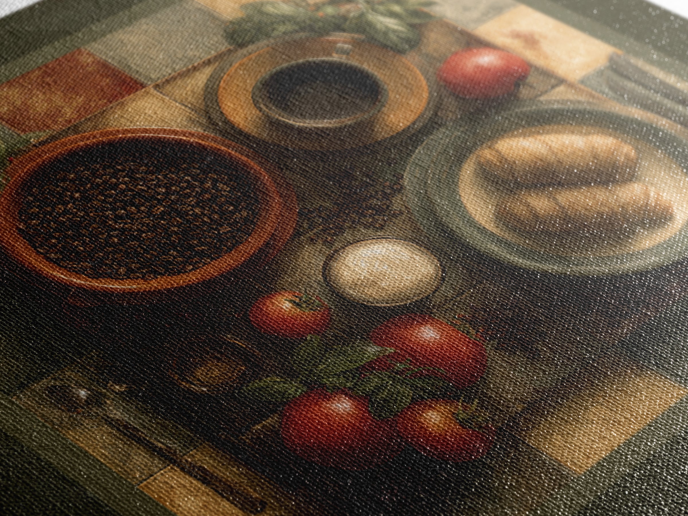 Coffee Beans and Pastry Arrangement Framed Canvas Print, Restaurant Art, Stained Glass Art, Restaurant Decor, Fine Art, Bistro, RES-1x1-70