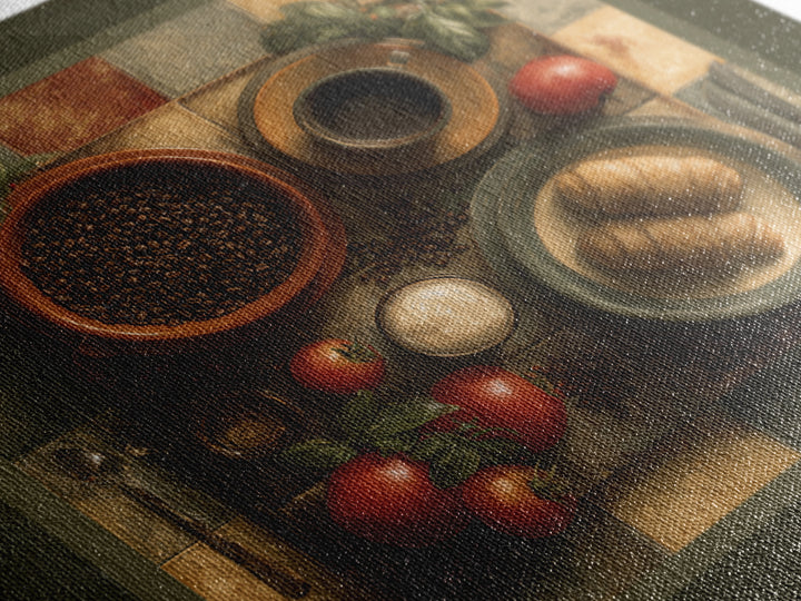 Coffee Beans and Pastry Arrangement Framed Canvas Print, Restaurant Art, Stained Glass Art, Restaurant Decor, Fine Art, Bistro, RES-1x1-70