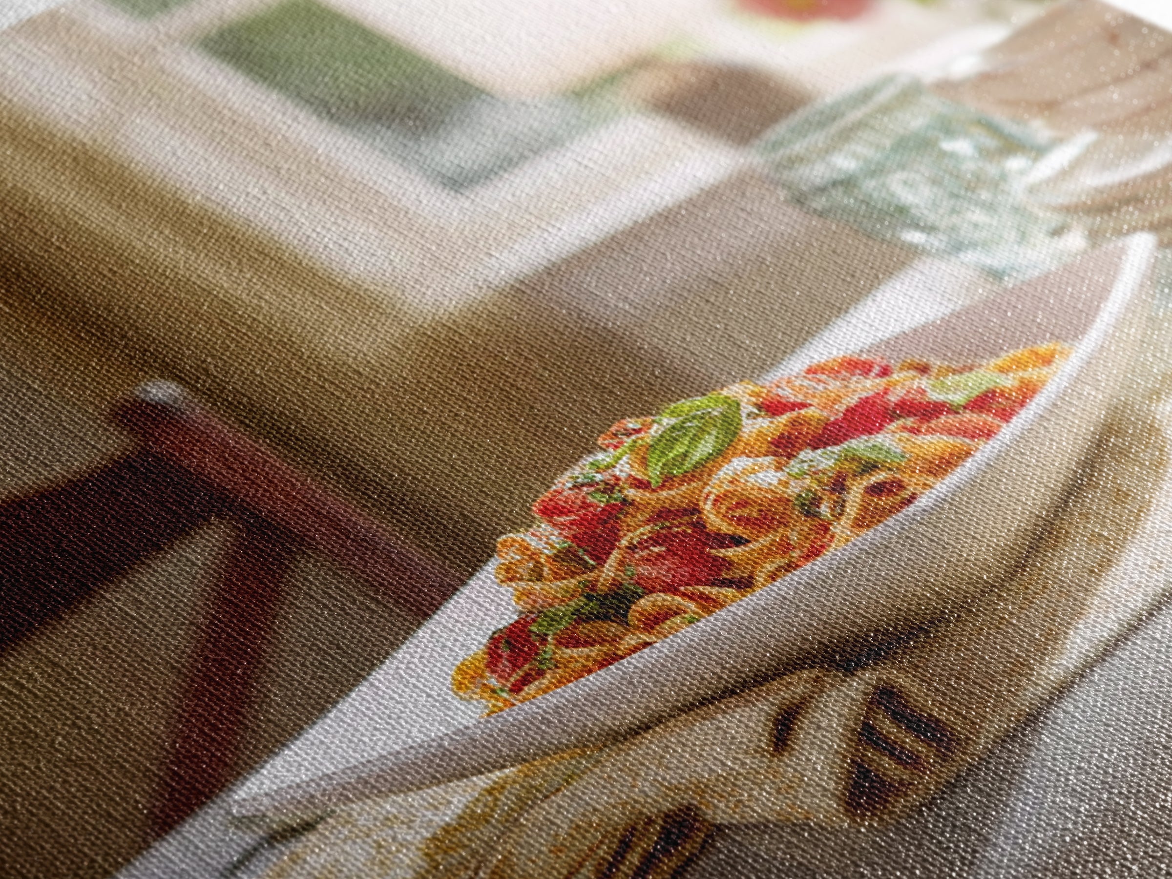 Fresh Pasta with Tomatoes and Basil Framed Canvas Print, Restaurant Art, Fine Art Print, Restaurant Decor, Fine Art, Bistro, RES-1x1-74