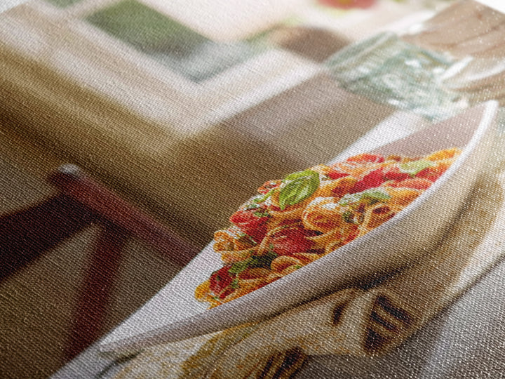 Fresh Pasta with Tomatoes and Basil Framed Canvas Print, Restaurant Art, Fine Art Print, Restaurant Decor, Fine Art, Bistro, RES-1x1-74