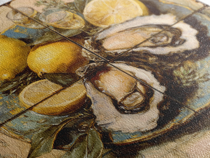 Oyster Platter with Lemons and Champagne Canvas Print, Restaurant Art, Statement Artwork, Restaurant Decor, Fine Art, Bistro, RES-1x1-75