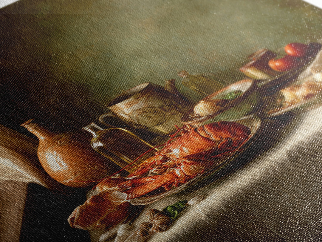 Seafood Lobster and Shell Arrangement Framed Canvas Print, Restaurant Art, Large Wall Art, Restaurant Decor, Fine Art, Bistro, RES-1x1-8