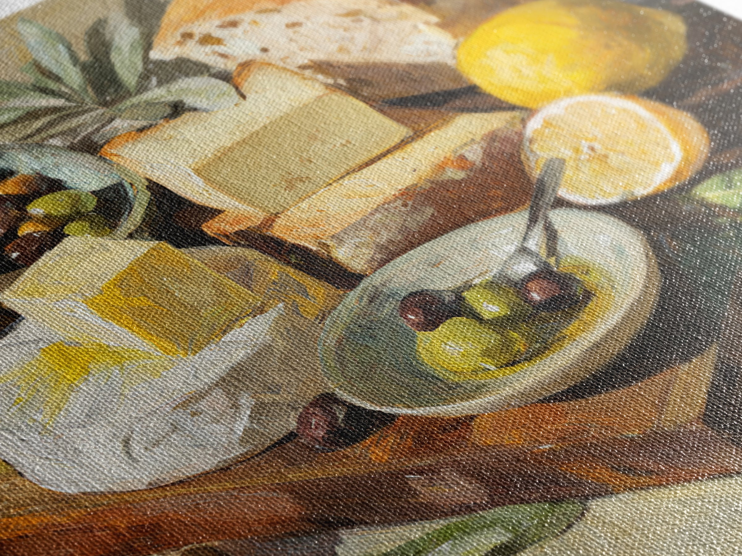 Mediterranean Olives Bread and Cheese Board Canvas Print, Restaurant Art, Wall Decor, Restaurant Decor, Fine Art, Bistro, RES-1x1-81