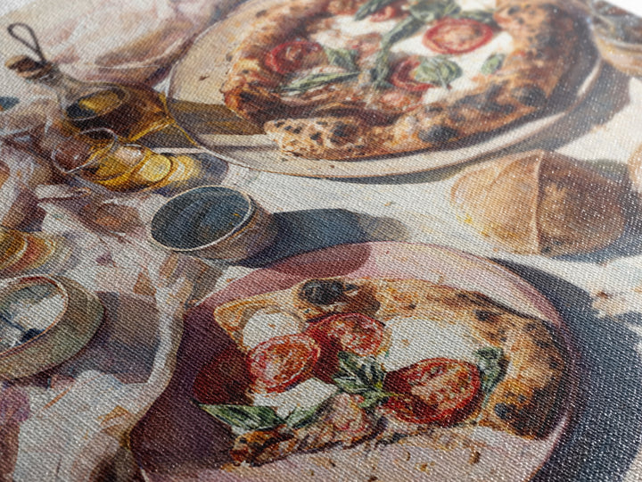 Pizzeria Tomato Basil and Mozzarella Still Life Canvas Print, Restaurant Art, Boho Decor, Restaurant Decor, Oil Painting, RES-1x1-82