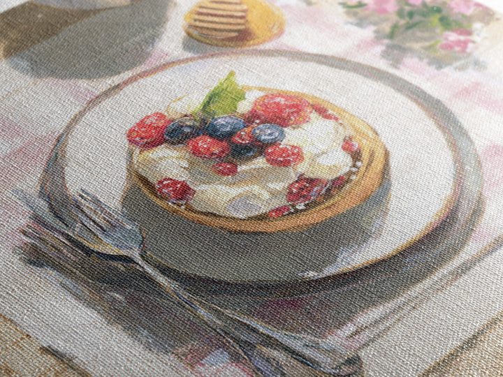Dessert Tart with Berries and Cream Framed Canvas Print, Restaurant Art, Minimalist Decor, Restaurant Decor, Fine Art, Bistro, RES-1x1-88