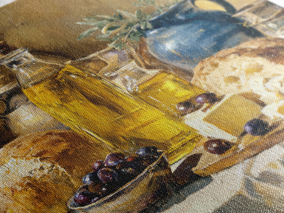 Mediterranean Olives Bread and Cheese Board Canvas Print, Restaurant Art, Statement Artwork, Restaurant Decor, Fine Art, Bistro, RES-1x1-9