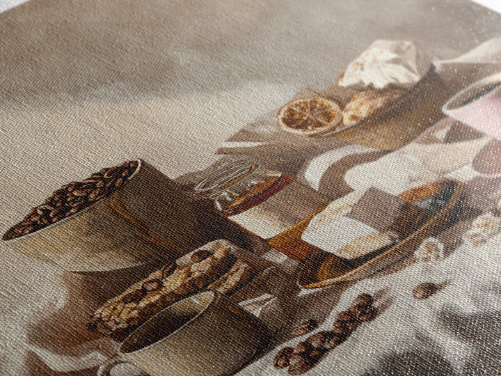 Coffee Beans and Pastry Arrangement Canvas Print, Restaurant Art, Modern Decor, Restaurant Decor, Fine Art, Bistro, Poster, RES-1x1-94