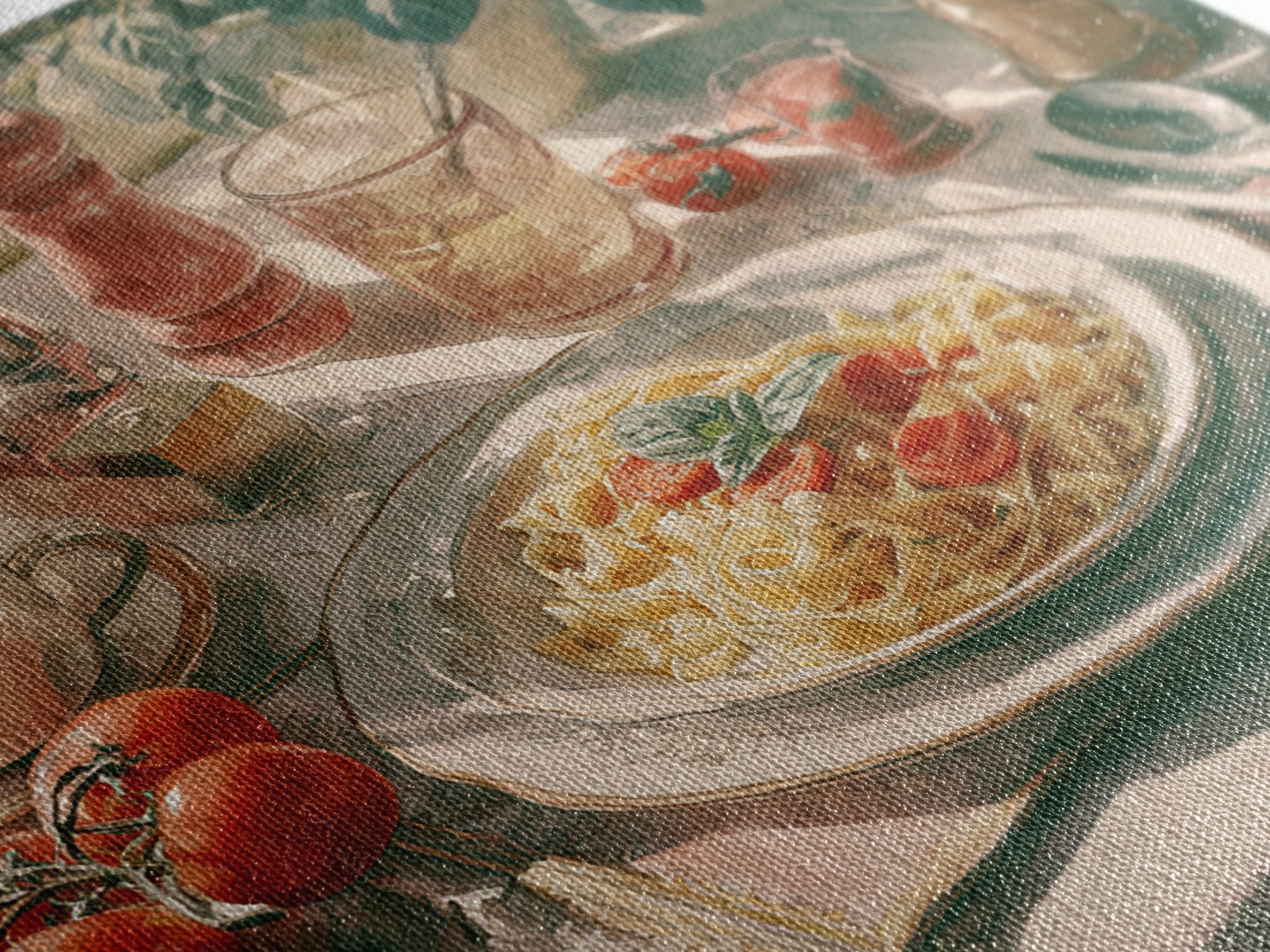 Fresh Pasta with Tomatoes and Basil Canvas Print, Restaurant Art, Textured Painting, Restaurant Decor, Fine Art, Bistro, RES-1x1-98