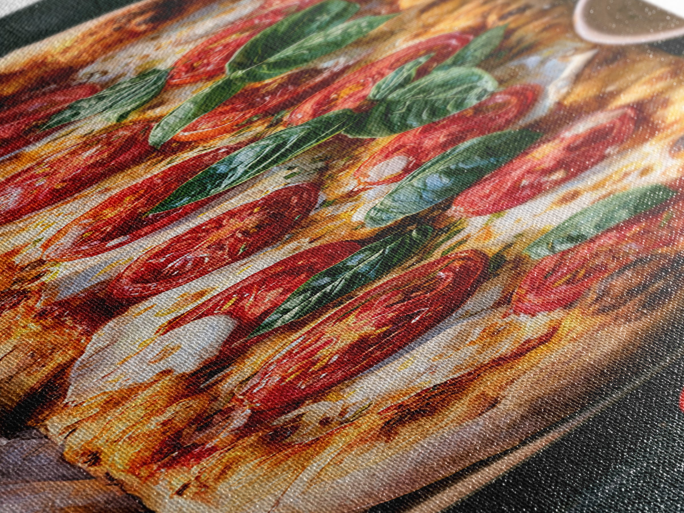 Pizzeria Tomato Basil and Mozzarella Still Life Canvas Print, Restaurant Art, Stained Glass Art, Restaurant Decor, Bistro, RES-1x3-22