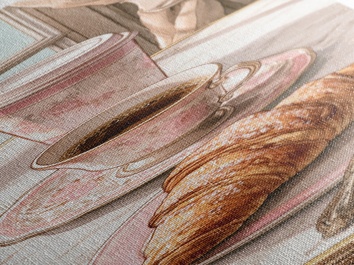 French Bistro Coffee and Croissant Still Life Canvas Print, Restaurant Art, Neutral Decor, Restaurant Decor, Fine Art, Bistro, RES-1x3-42