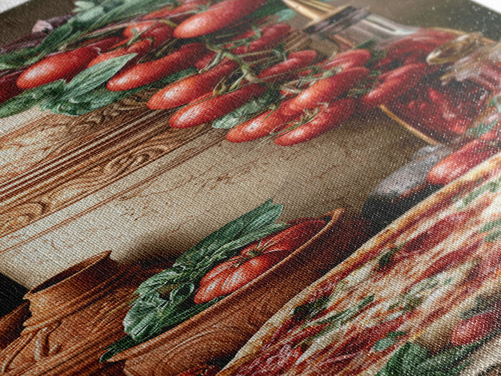 Pizzeria Tomato Basil and Mozzarella Still Life Framed Canvas Print, Restaurant Art, Modern Decor, Restaurant Decor, Bistro, RES-1x3-46