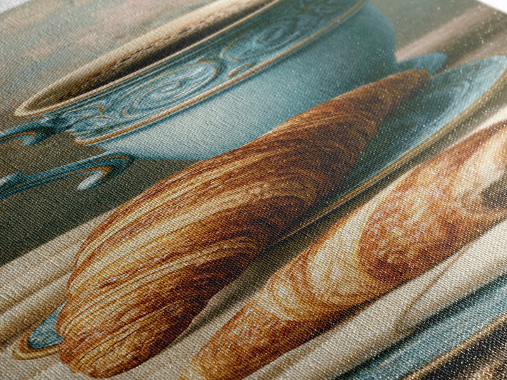French Bistro Coffee and Croissant Still Life Canvas Print, Restaurant Art, Luxury Decor, Restaurant Decor, Bistro, RES-1x3-66