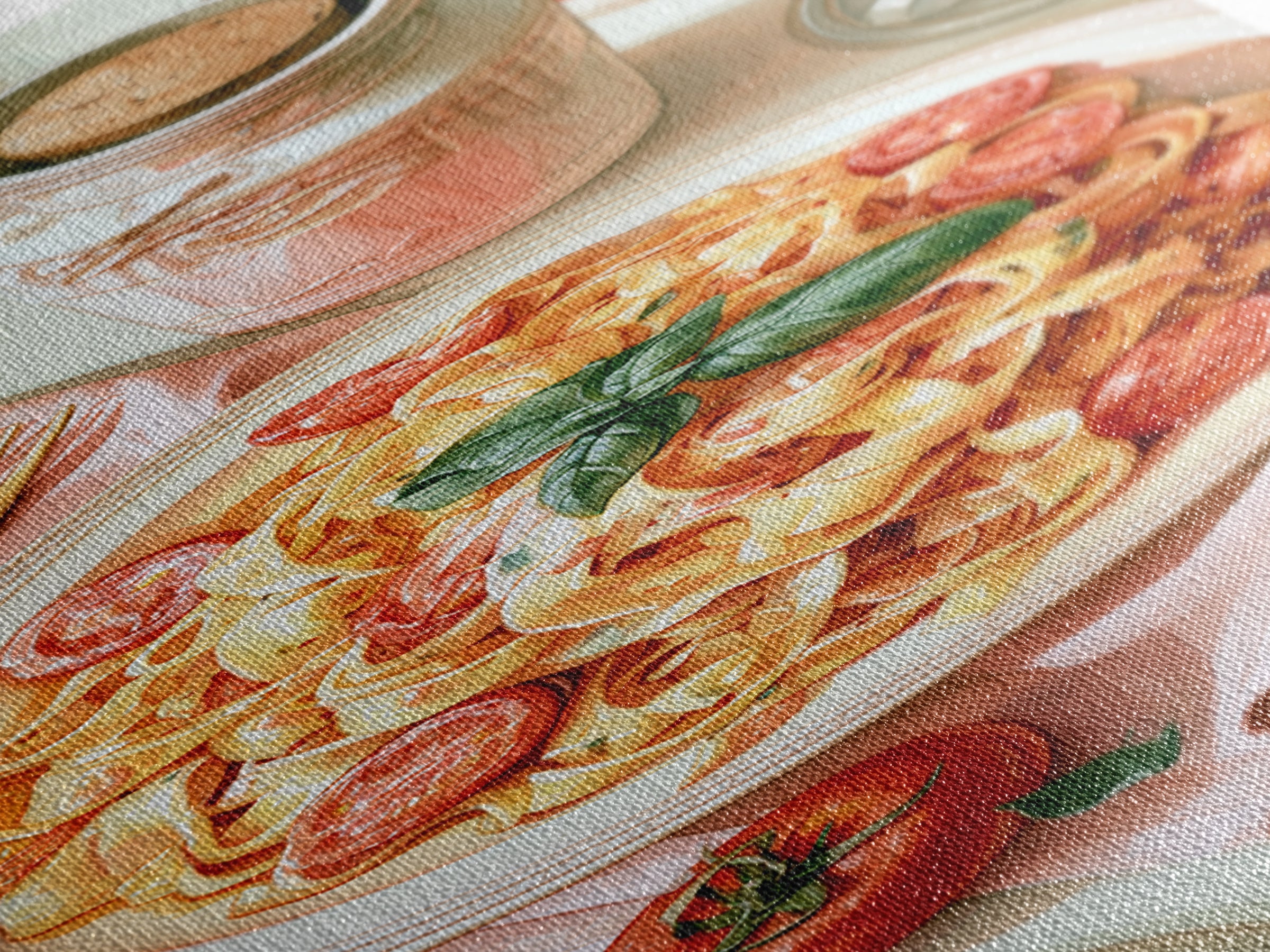 Fresh Pasta with Tomatoes and Basil Canvas Print, Restaurant Art, Contemporary Art, Restaurant Decor, Fine Art, Bistro, RES-1x3-86