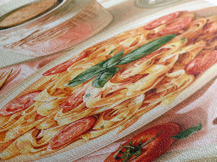Fresh Pasta with Tomatoes and Basil Canvas Print, Restaurant Art, Contemporary Art, Restaurant Decor, Fine Art, Bistro, RES-1x3-86