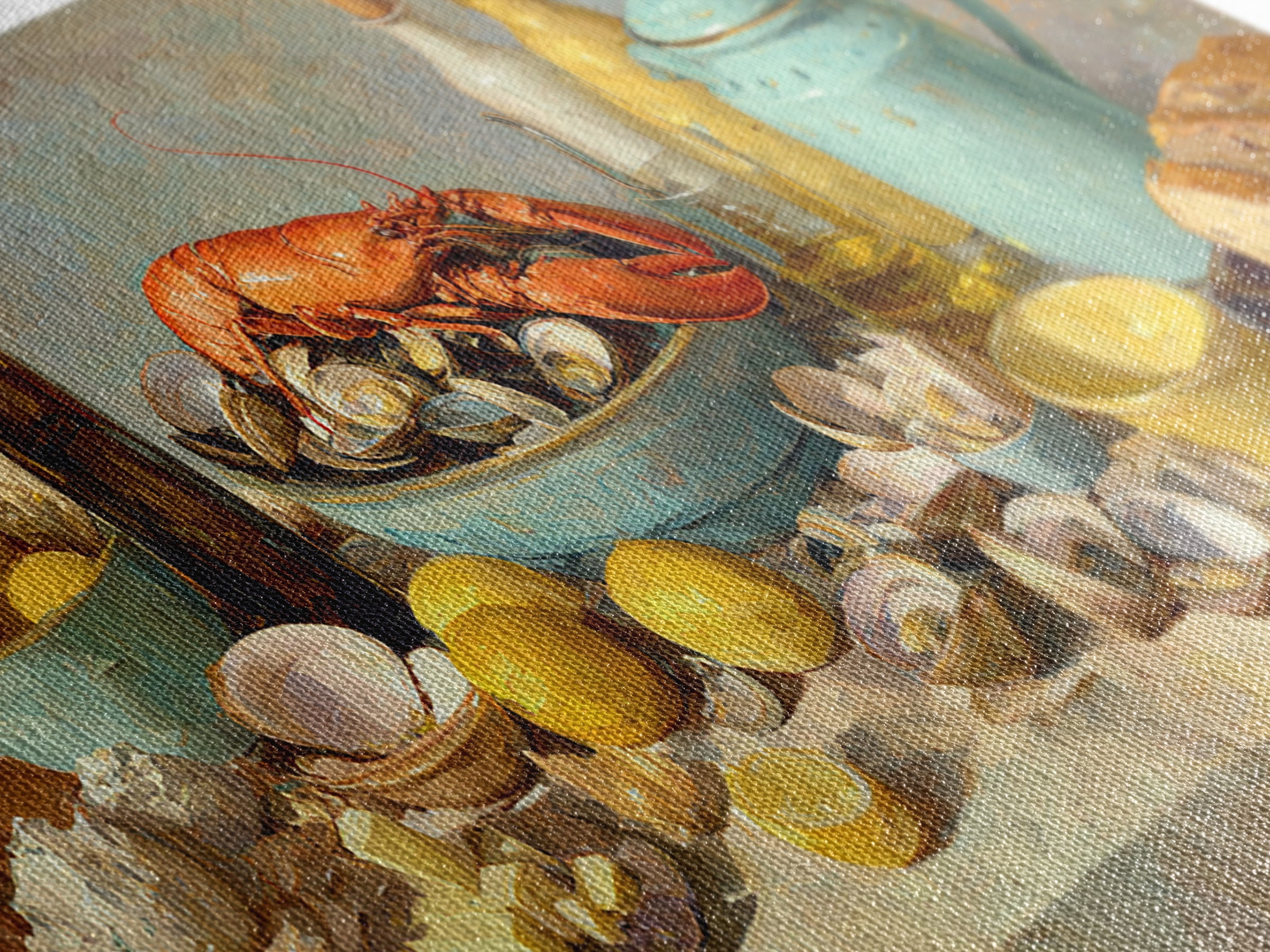 Seafood Lobster and Shell Arrangement Framed Canvas Print, Restaurant Art, Contemporary Art, Restaurant Decor, Fine Art, Bistro, RES-2x1-28