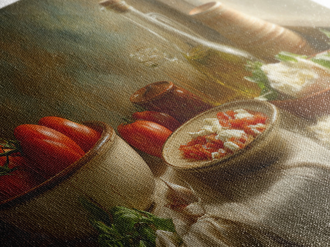 Pizzeria Tomato Basil and Mozzarella Still Life Canvas Print, Restaurant Art, Minimalist Decor, Restaurant Decor, Bistro, RES-2x1-30