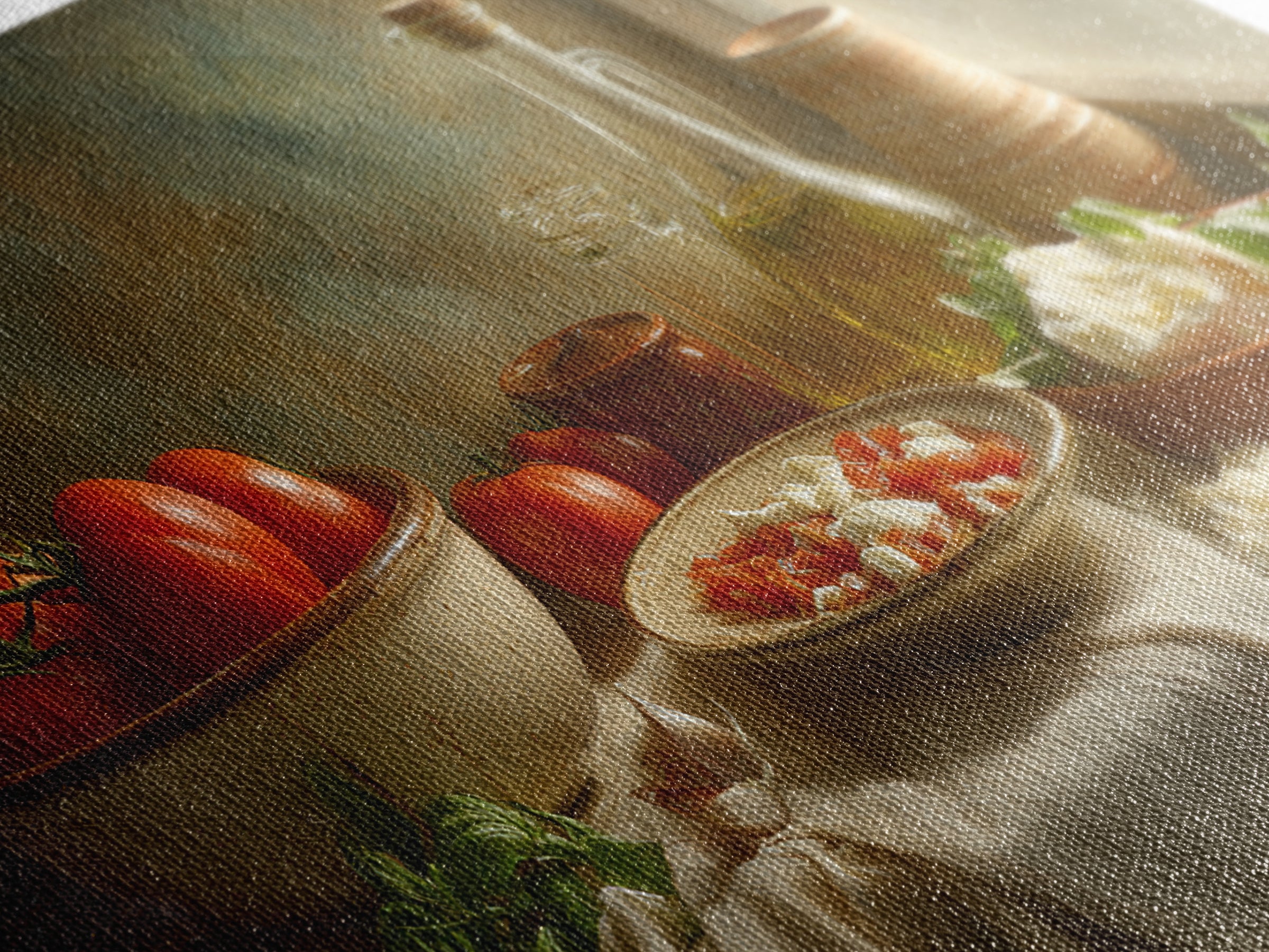 Pizzeria Tomato Basil and Mozzarella Still Life Canvas Print, Restaurant Art, Minimalist Decor, Restaurant Decor, Bistro, RES-2x1-30
