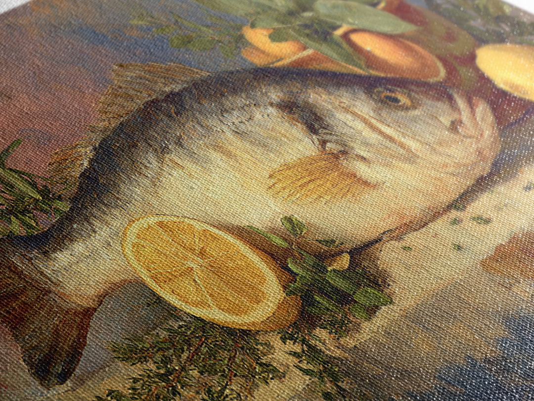 Fresh Fish with Lemon and Herbs Framed Canvas Print, Restaurant Art, Large Wall Art, Restaurant Decor, Fine Art, Bistro, RES-2x1-43