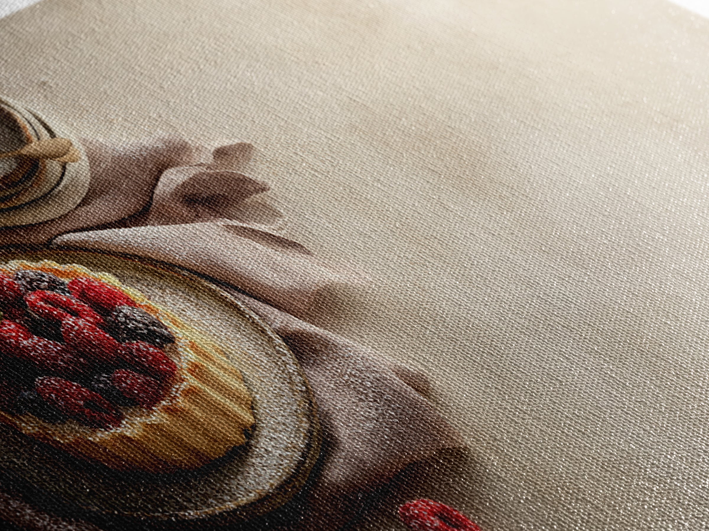 Dessert Tart with Berries and Cream Framed Canvas Print, Restaurant Art, Restaurant Decor, Oil Painting, Bistro, RES-2x1-60