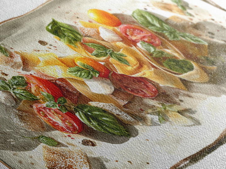 Fresh Pasta with Tomatoes and Basil Canvas Print, Restaurant Art, Large Wall Art, Restaurant Decor, Fine Art, Bistro, RES-2x1-70