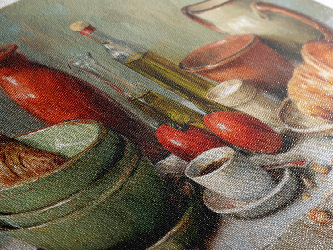 French Bistro Coffee and Croissant Still Life Canvas Print, Restaurant Art, Framed Wall Art, Restaurant Decor, Watercolor Art, RES-2x1-74