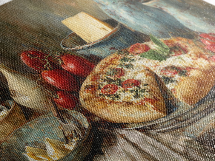 Pizzeria Tomato Basil and Mozzarella Still Life Canvas Print, Restaurant Art, Art Print, Restaurant Decor, Fine Art, Bistro, RES-2x1-78